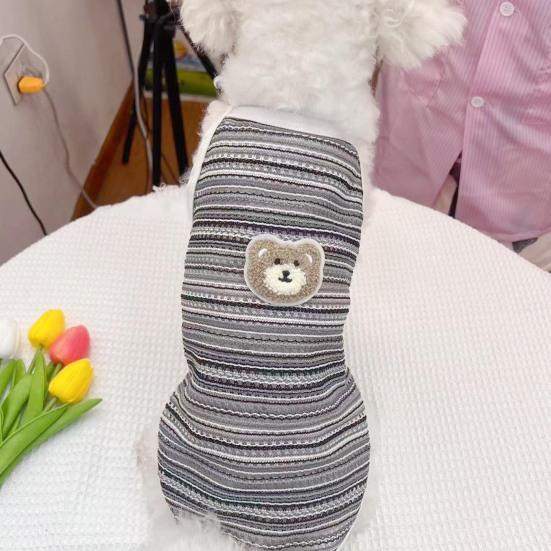 Pet Vest Sleeveless with Hollow Breathable Polyester Soft Plush Bear Bow Decoration Pet Vest Loose Fit Small Dogs Summer Wear