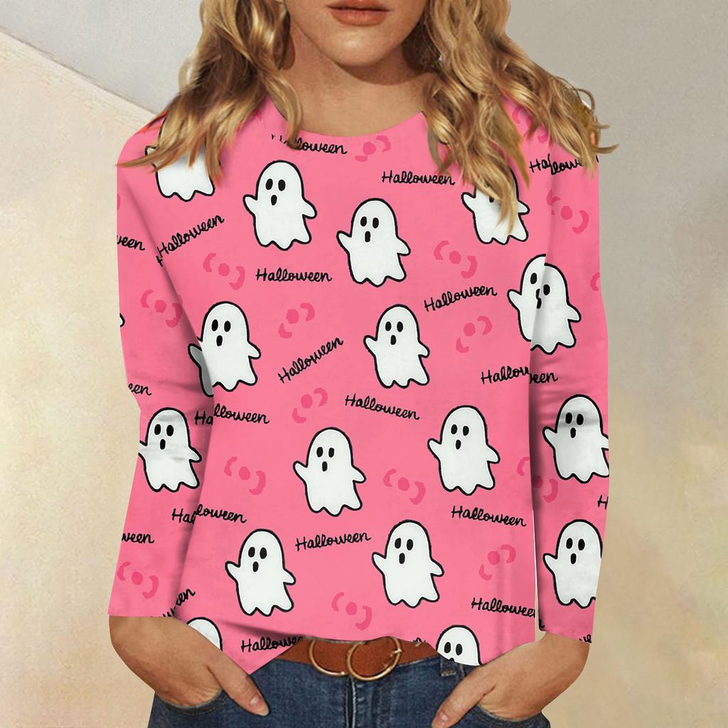 Women's Daily Casual Long-sleeved Flowers Printed Crew-neck Top