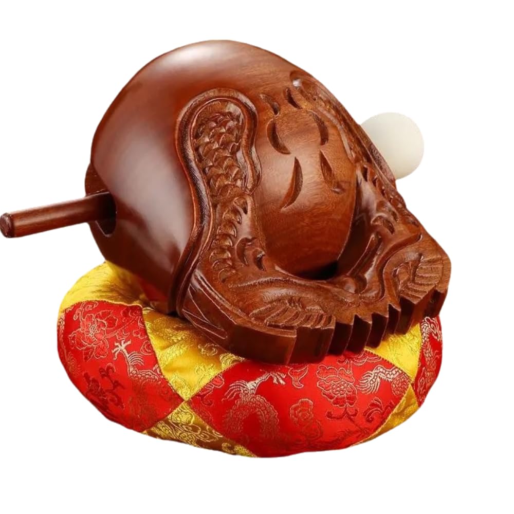 

Generic Japanese-style 3.5-inch Kikutani Mokugyo (wood fish), a traditional Buddhist altar accessory set with a wooden handle and a drumstick. This