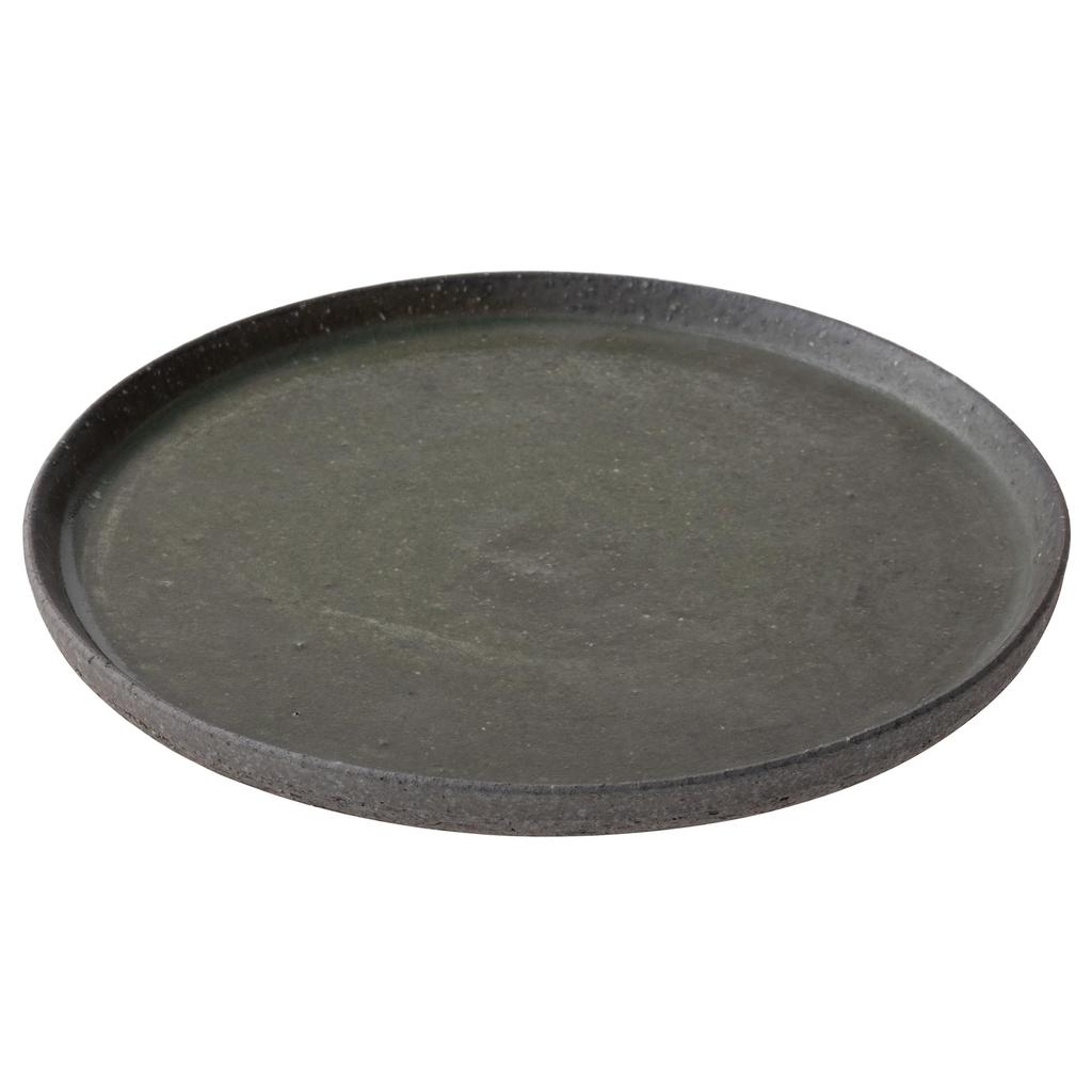 Marui Pottery Shigaraki Ware Hechimon Diameter Carbonized Glass Green Plate, approx. 21cm, MR-3-4100