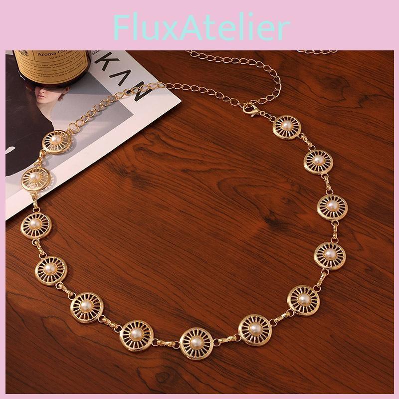 Metal Hollow Pearl Decor Waist Chain Women Waist Accessory With Clasp Lobster