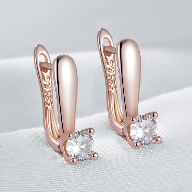 Simple Shiny Natural Zircon Bridal Wedding English Earrings Luxury  Rose Gold Color Daily Party Fine Jewelry For Women
