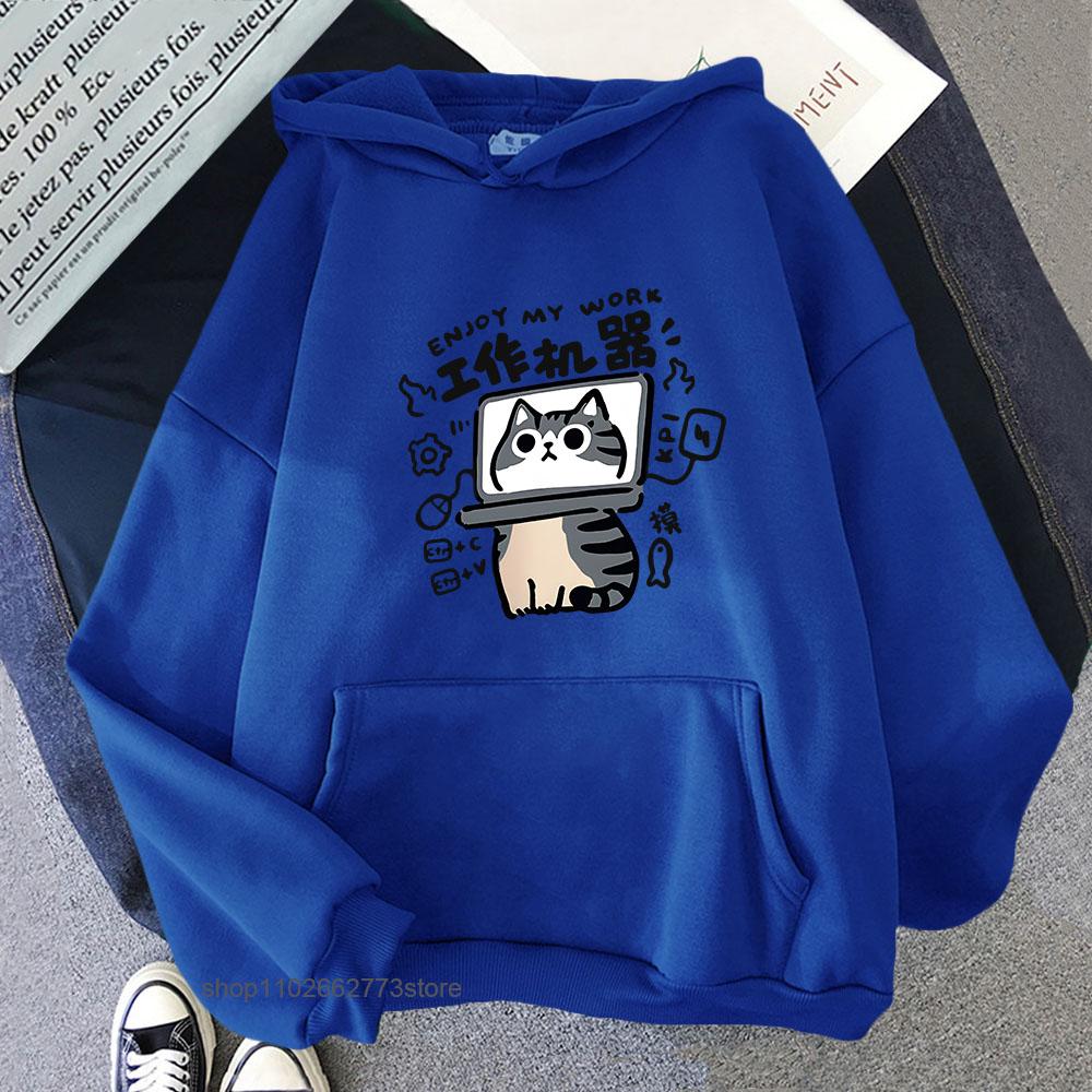 Cartoon Cat Hoodies for Women Is An Abstract Work Machine Mans Sweatshirt Long Sleeved Leisure Outdoor Popular Clothes