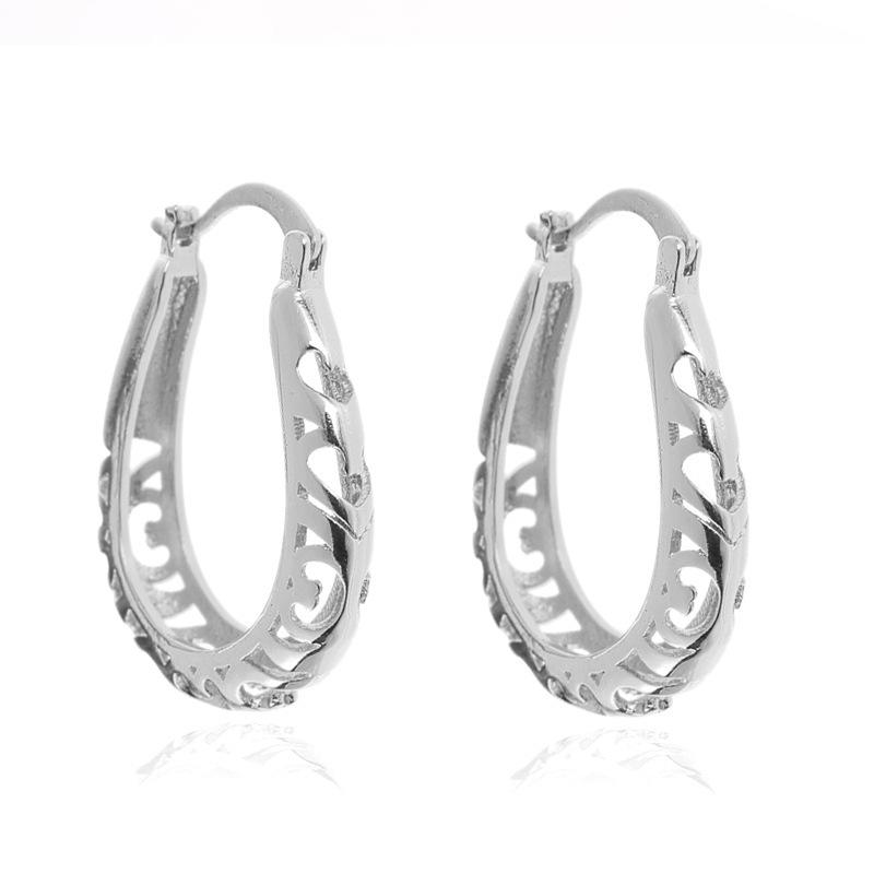 Cross-border Retro Hollow Flower Double Ring U-shaped Earrings, Bold European-American Style Jewelry