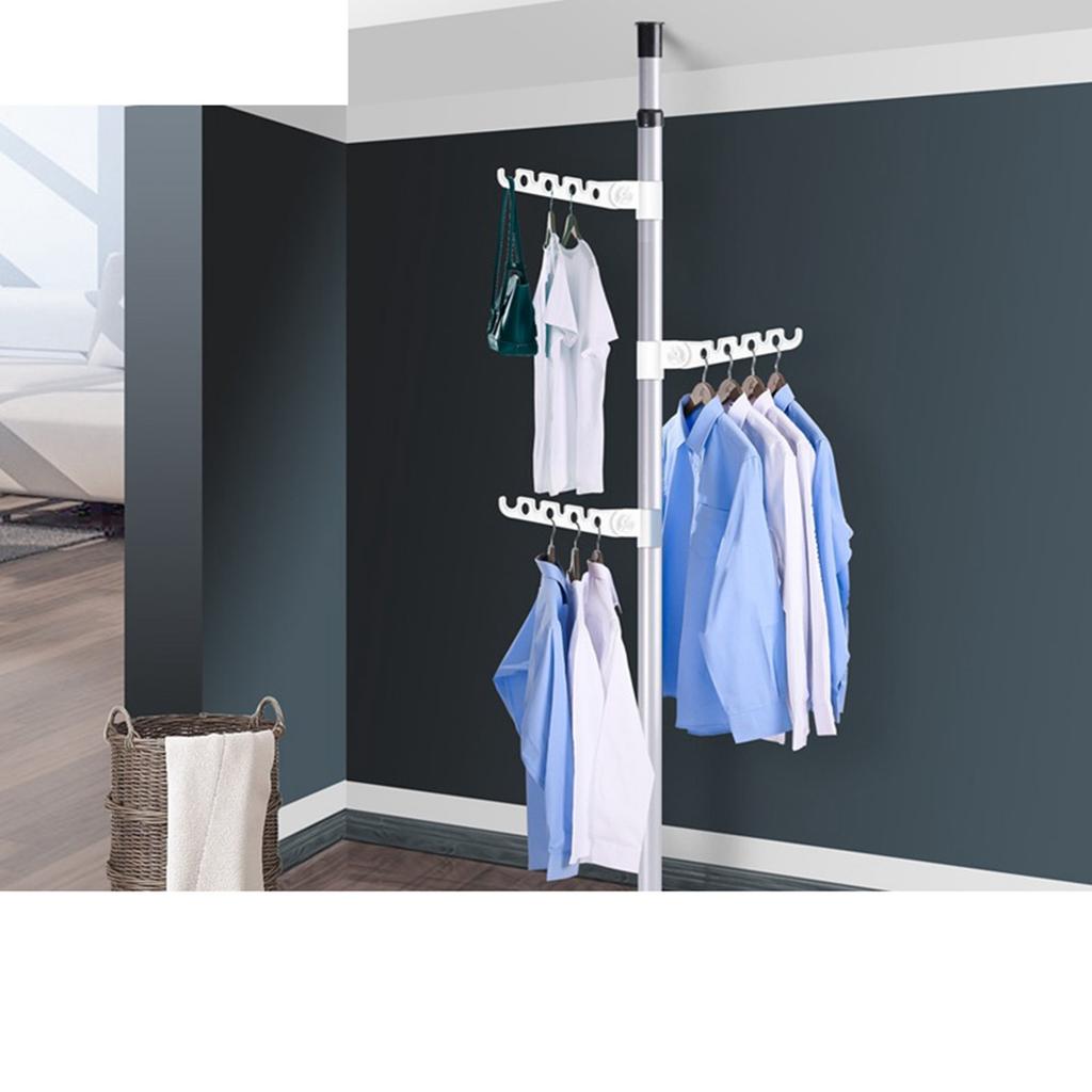 Indoor Garment Hanger Simple No Slippage Telescopic Home Clothing Rack for Bedroom Living Room Black with 3 Black