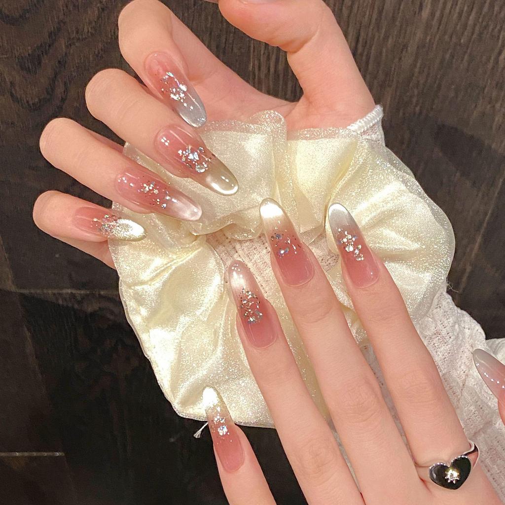 Yihe Energetic Rainbow Cat Eye Bling Blush Handmade Press-on Nails