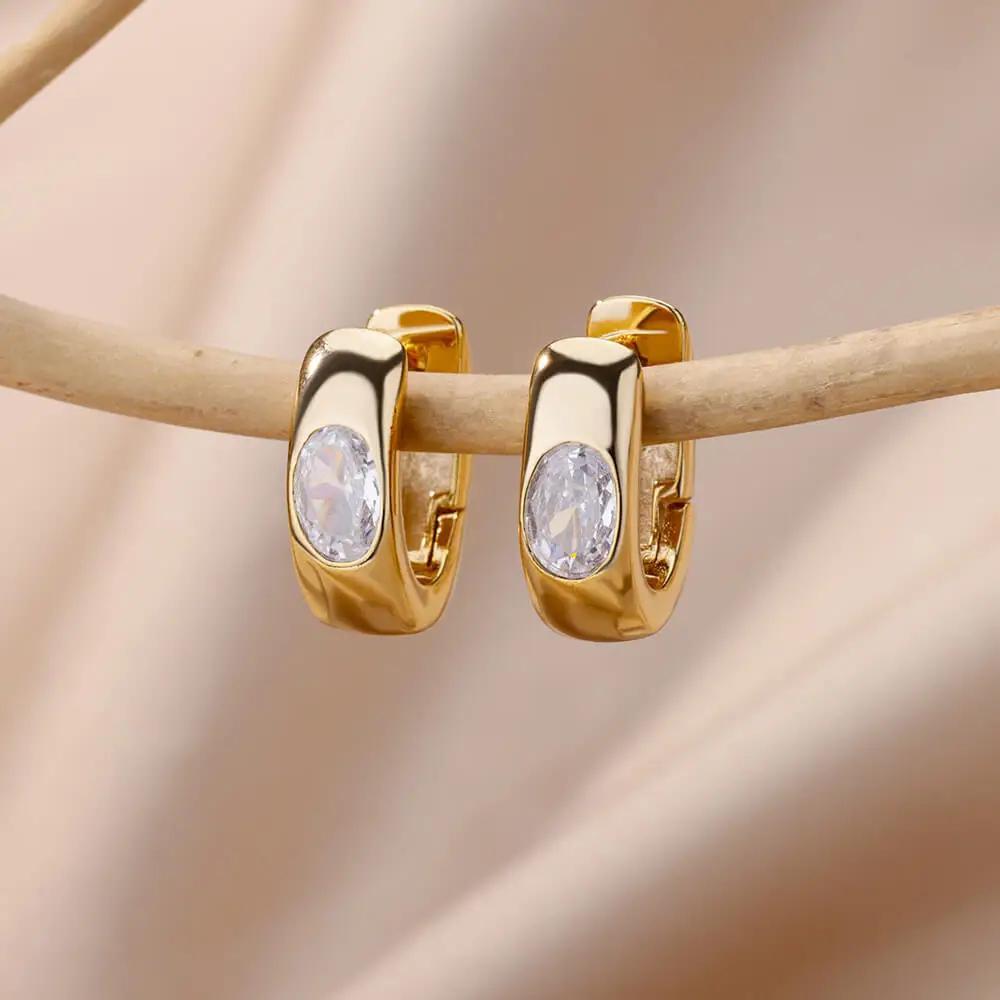 Women's Retro Zirconia Hoop Earrings Stainless Steel Pierced Earrings Light Luxury Simple Niche Design Earrings