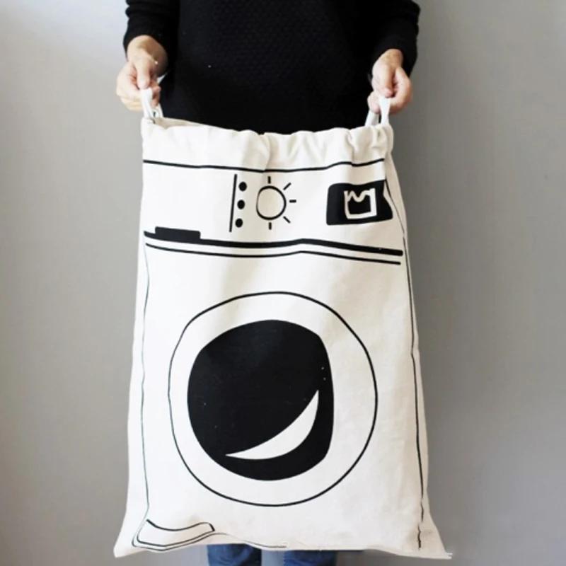 Toy Home Canvas Storage Bag Animal Stripe Pattern Cotton Laundry Bag Cute Basket Drawstring Dirty Clothes Organizer Bag