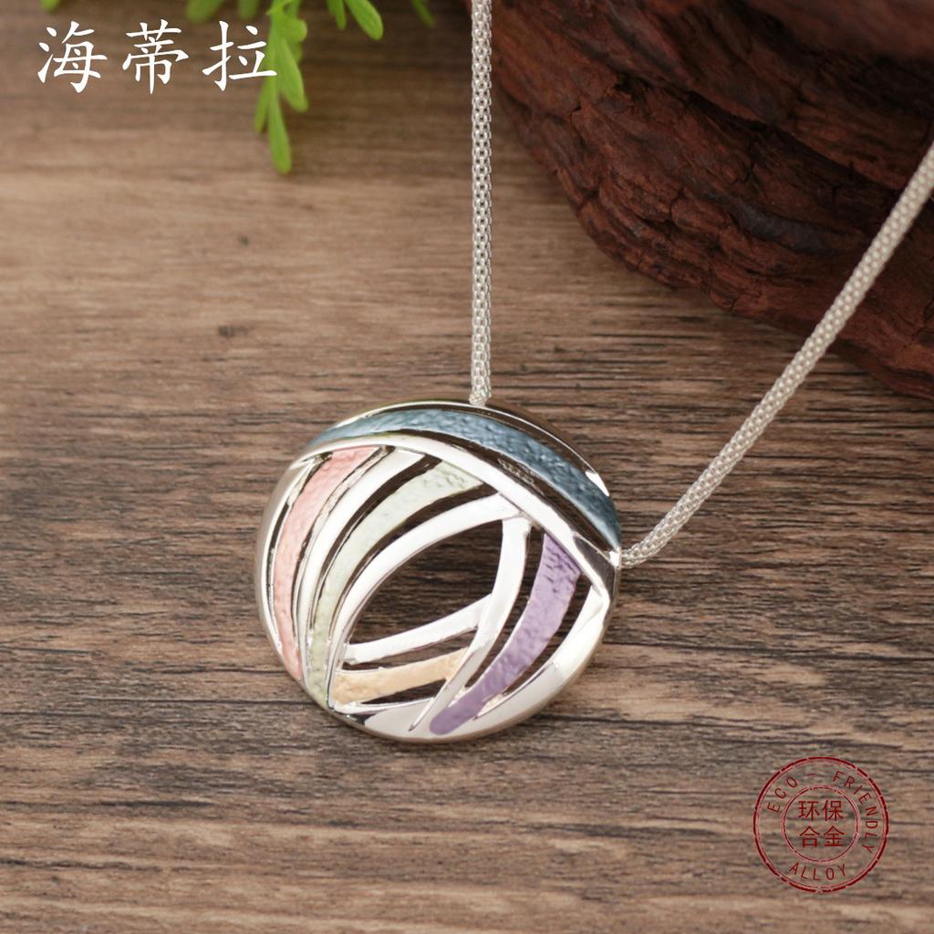 New Enamel Color Round Hollow Geometric Line Small Pendant, Women's Simple Irregular Line Necklace