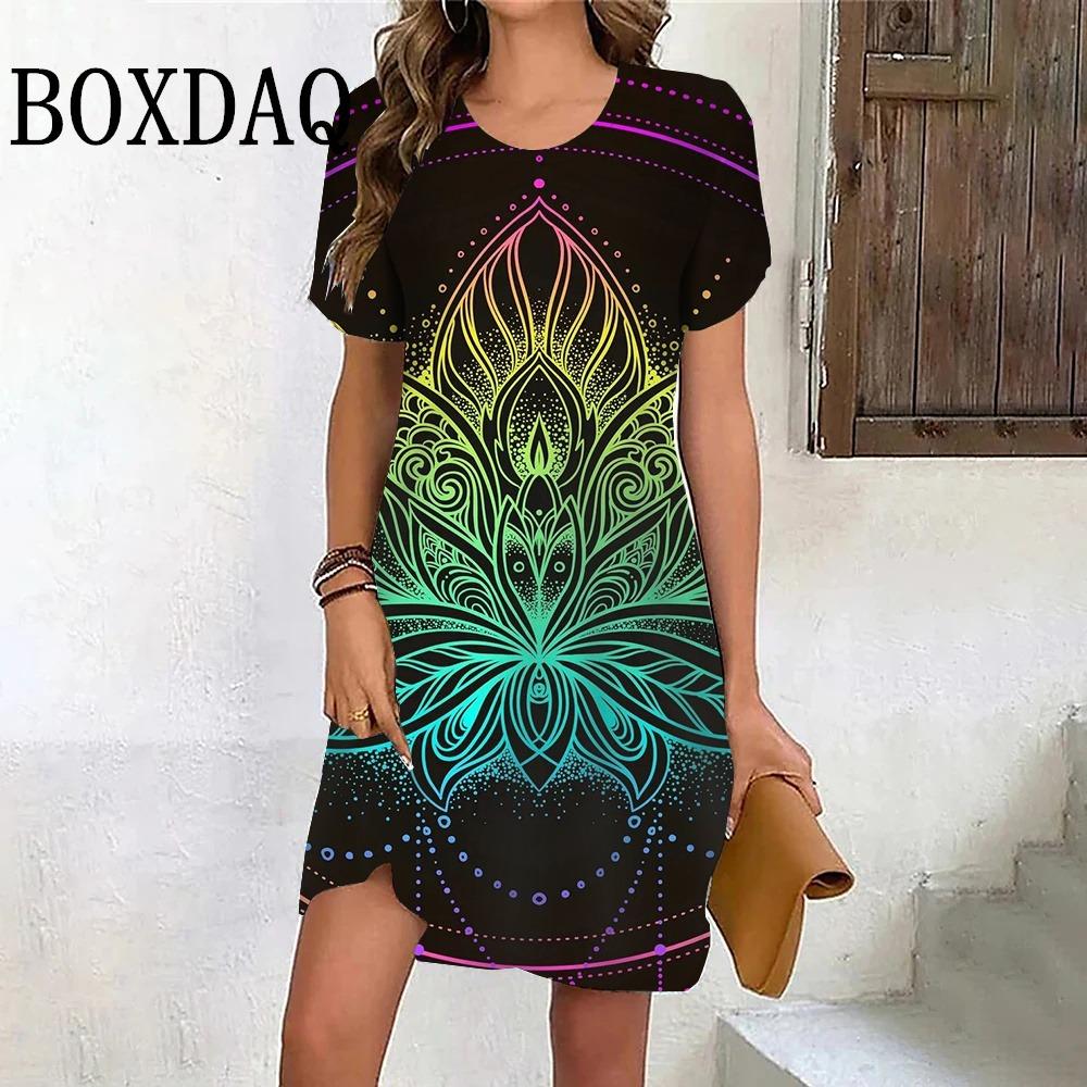 Gradient Leaf Print Dress Women s Party Mini Dress Summer Casual Abstract Fashion Short-sleeved O-neck Loose Dress S