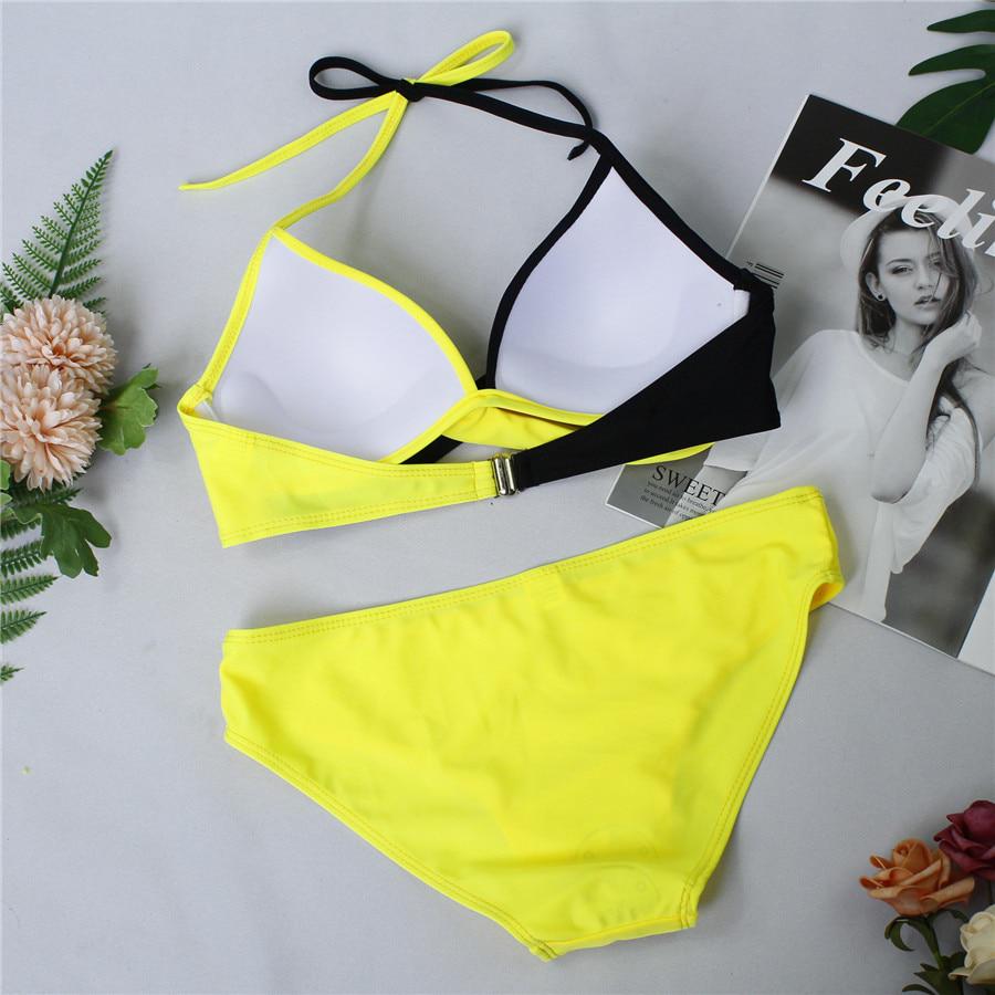 Women Sexy Swimwear Patchwork Halter Bikini Set Criss Cross Swimsuit Push-up Two Piece Bathing Suit