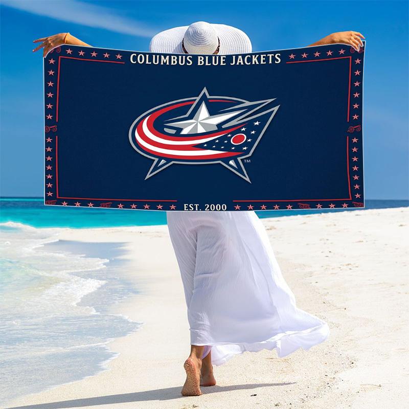 Columbus Blue Jackets Print Beach Towel, Large Soft Quick Dry Towel for Beach Camping Swimming