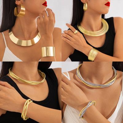 Ensemble de bijoux exagérés style punk bracelet collier torsadé os de serpent élastique multicouche pour femmes