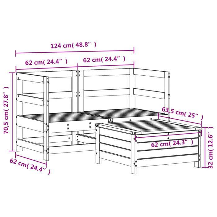 VidaXL Garden Furniture 3 Pcs White Solid Pine Wood, Outdoor Sofa Set, Garden Sofa Set, 3250753