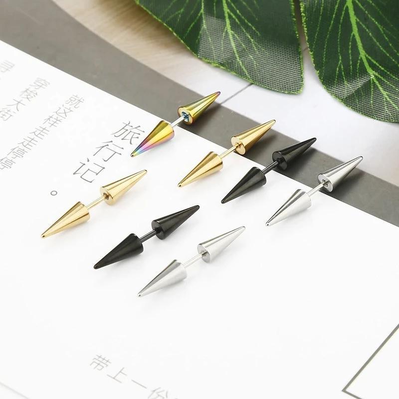 European & American Punk Dumbbell Spike Stud Earrings - Titanium Steel, Trendy Minimalist Design for Men & Women