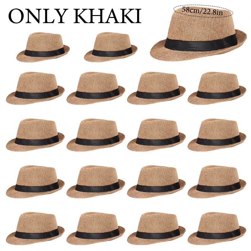 6-48pcs Fedora Hats for Wedding Linen Trilby Hat Bulk Short Brim Sun Hats Favor Party Hats for Adult 20s Costume Gangster M 58cm