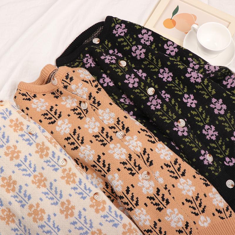 Autumn Cardigan Women Korean Winter Elegant Printed Cold Blouse Fashion Clothing Sweater Flowers Knitted Sweater Cardigan Y2K Streetwear