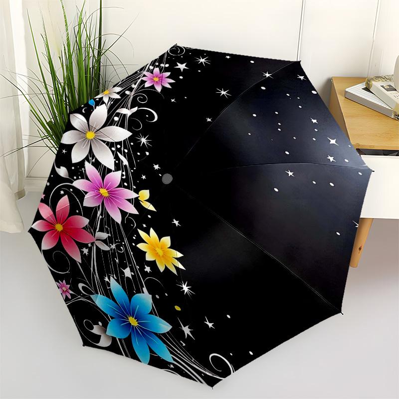 1pc Floral Night Sky Stars Umbrella with Plastic Handle,Vibrant Cartoon Pattern,Multi-functional UmbrellaPT019