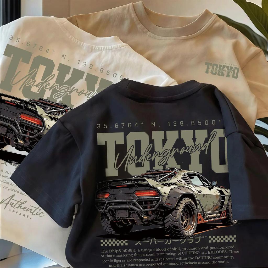 Kids Short Sleeve T-Shirt, Japanese Style, Cartoon Car Print, Casual Versatile Summer Top for Boys