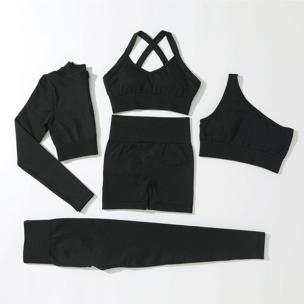 Seamless European and American Yoga Set: Women's Sports Bra & High-Waisted Pants with Long Sleeves