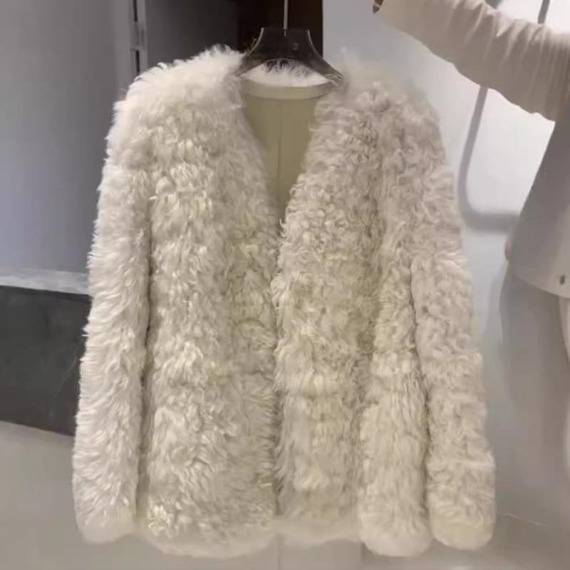 Autumn and winter new fur integrated lamb plush imitation fur coat women's coat short curly top