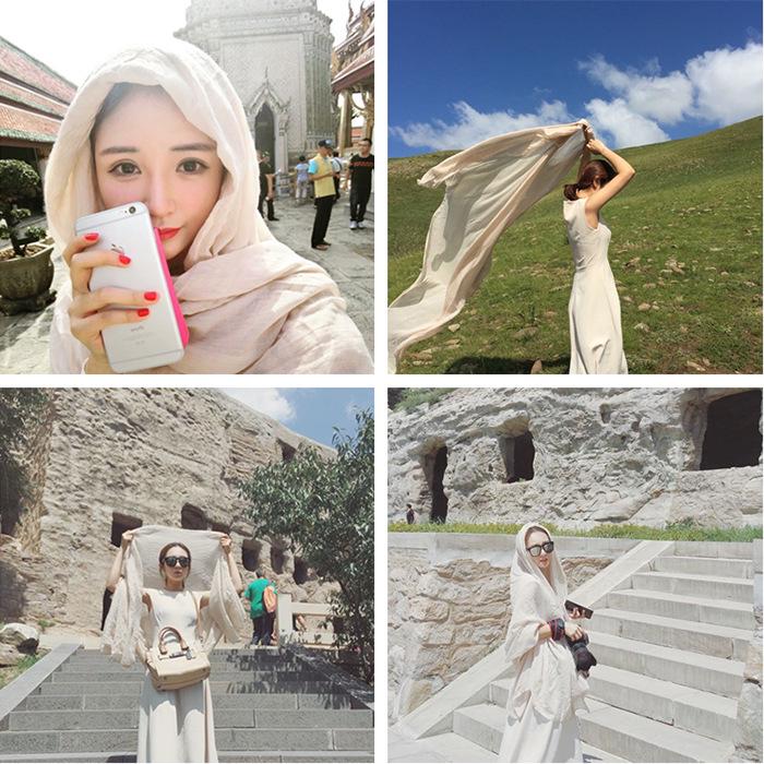 Dunhuang Desert Shawl - Qinghai Chaka Salt Lake Ethnic Scarf for Women, Cotton Linen Silk Blend