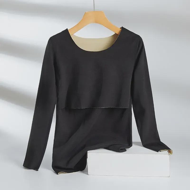 Maternity Thermal Nursing Top: Plus Size Velvet Postpartum & Feeding Wear for Autumn/Winter