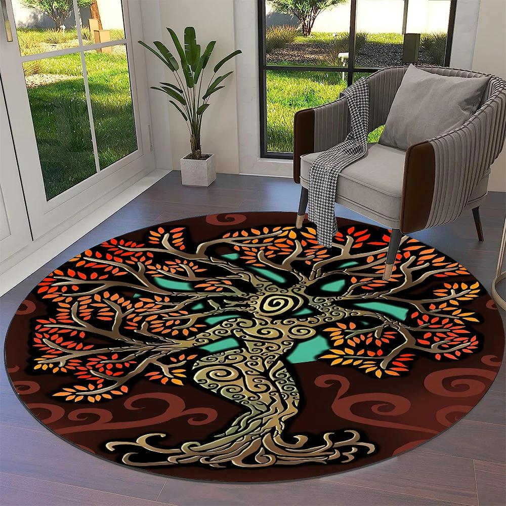Tree of Life Viking Yggdrasil Valknut Round Carpet Rug for Living Room Bedroom Sofa Decor,Kid Paly Area Rug Non-slip Floor Mat