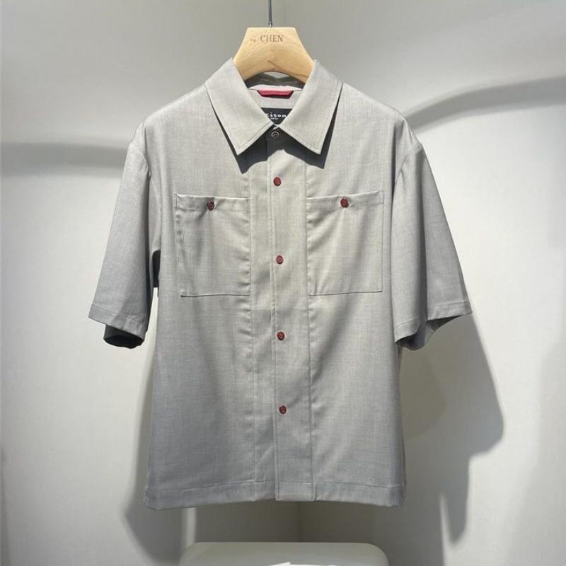 

Fashionable and Trendy Loose and Comfortable Casual Short Sleeved Shirt for Men s Summer New Style Loose Turn Down Collar Top L сірий колір
