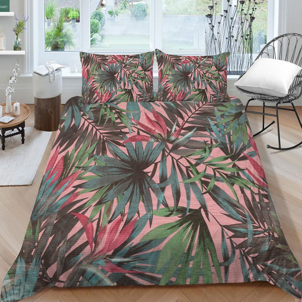 Rodinné povlečení Jednolůžko Jednolůžko v plné velikosti Rostlinný tisk Série Povlečení Vzor listů Povlak na polštář a povlak na přikrývku Pratelná domácí dekorace