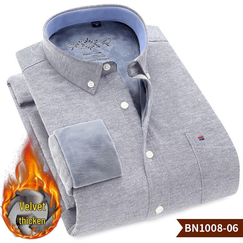 Men's Thick Fleece-Lined Oxford Long-Sleeve Shirt - Warm and In Stock