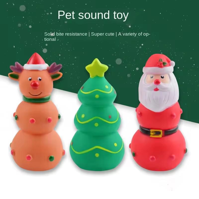 2026 Christmas Pet Squeaky Chew Toys Santa Tree Elk Durable Latex Rubber for Dogs Cats Teeth Grinding Fun Supplies Teething Toys