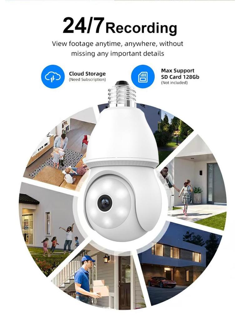 E27 WiFi Bulb Security Camera with 2MP HD, ICSEE Viewing, & Home Lighting