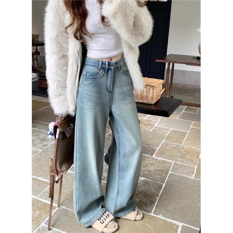 

2025 Spring Retro Women s High-Waist Stretch Wide-Leg Floor-Length Jeans M