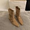 Korean Niche Design Short Boots Women's 2025 Spring and Autumn Suede Square Head Belt Buckle Martin Boots Thick Heel Thin Boots