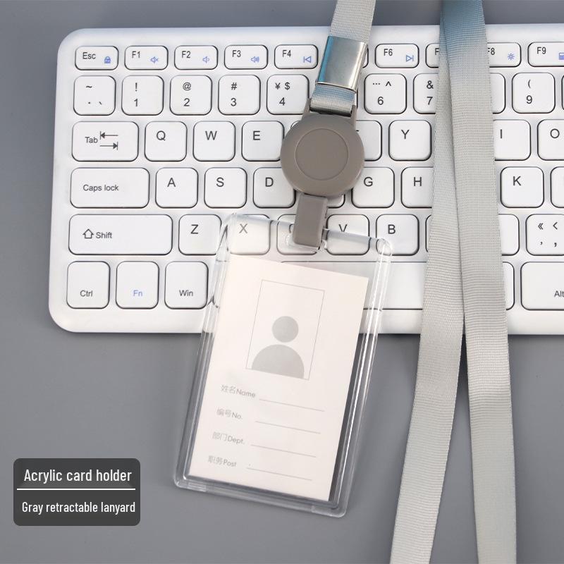 Transparent Acrylic Employee ID Badge Holder with Lanyard - Customizable Chest Card Holder