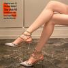 Women's 2025 Spring/Summer French Pointed-Toe Rivet High Heel Sandals - Chunky Heel, Closed Toe.