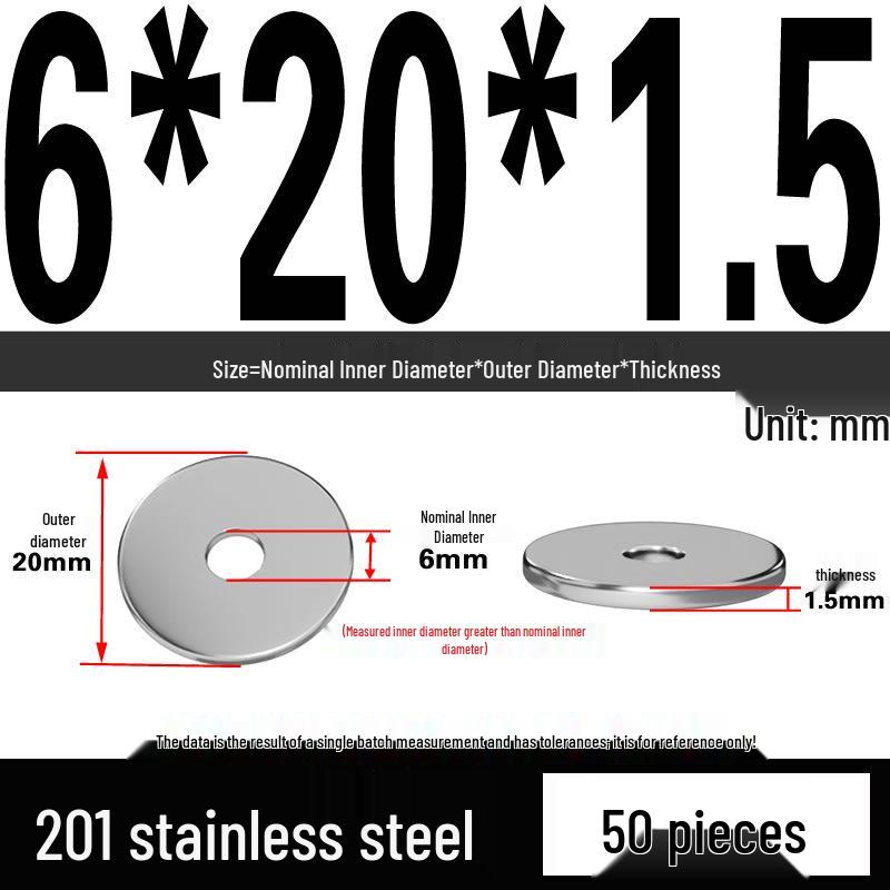201 Stainless Steel Flat Washer Shim, GB97, Sizes M3 to M30