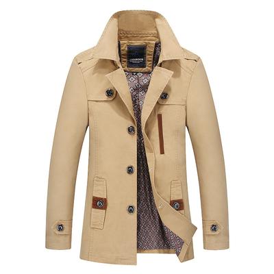 Herren Freizeitjacke Langer Stil Einfarbig Winddicht Oberbekleidung Baumwolle Mode England Trenchcoat
