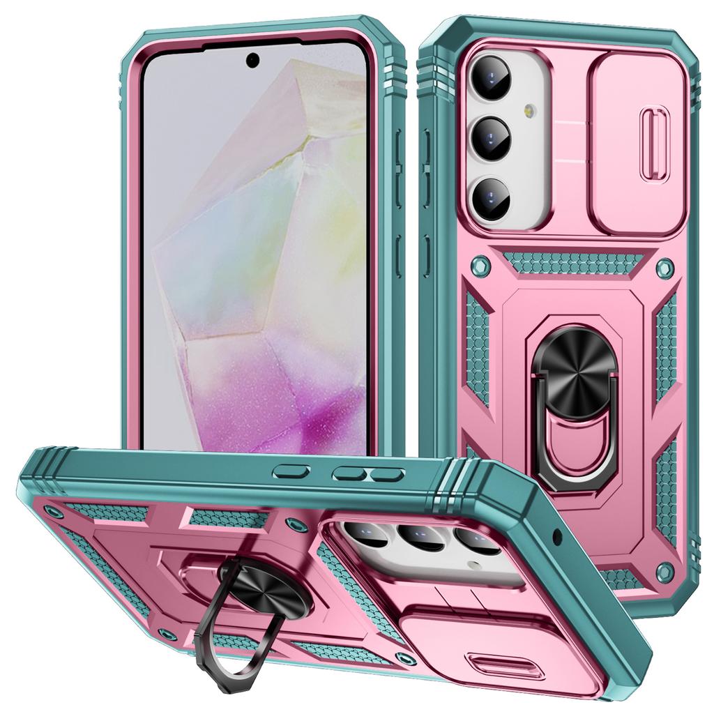 For Samsung Galaxy A35 5G Case TPU+PC Kickstand Phone Cover with Slide Lens Lid