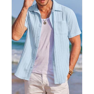 Summer New Men's Textured Solid Color Shirt Man Short Sleeved Casual Loose Shirt