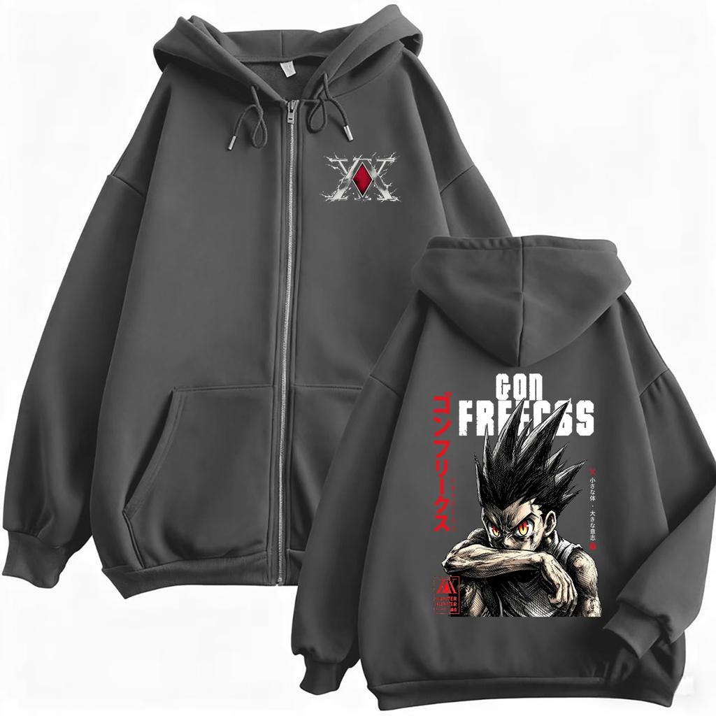 Anime Hunter X Hunter Gon Freecss Grafická mikina s kapucí a zipem Pánská Dámská Kreslená Manga Bunda na zip Pánská Móda Oversized Streetwear