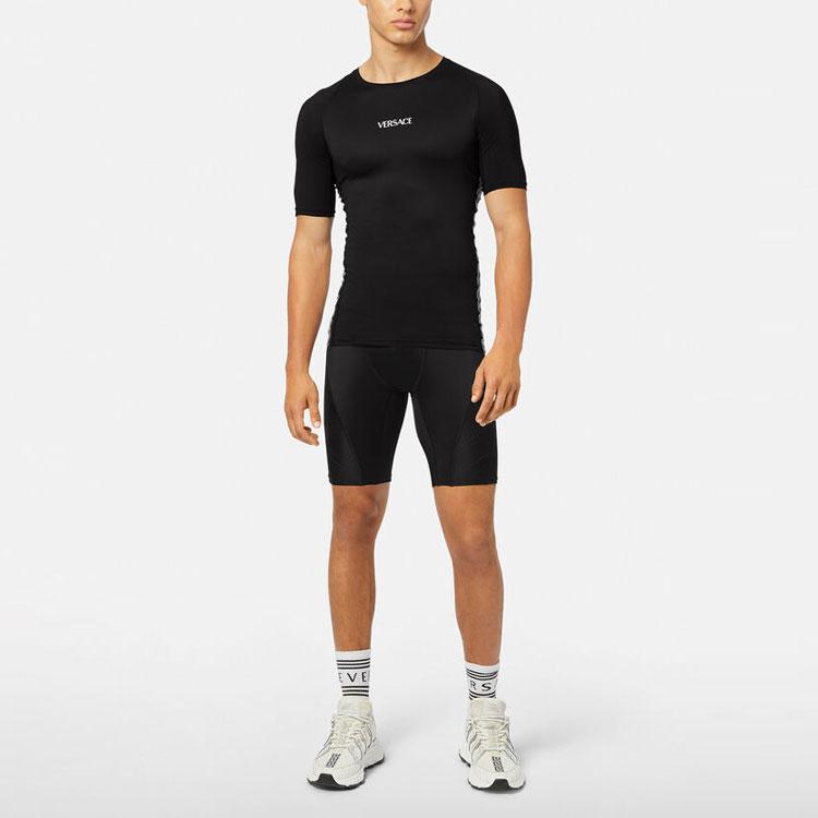 Versace Logo Print Pressure Short Sleeve T-Shirt Men Tops Black 1004120-1A01752-1B000