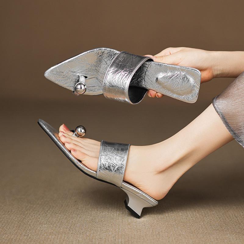 Summer European and American Fashion High-heeled Slippers Comfortable Soft-soled Large and Small Size Women's Shoes New Women's Sandals Golden Slipper