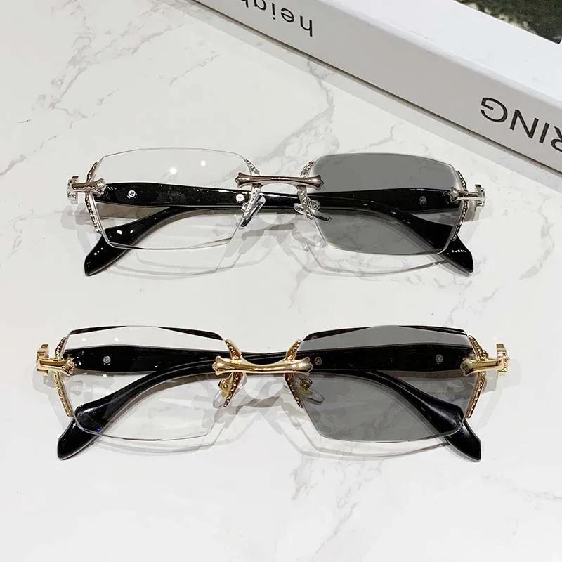 Luxury Diamond Cutting Finished Color Changing Far Sight Sunglasses Vintage Anti Blue Light Prescription Reading Glasses Diopter