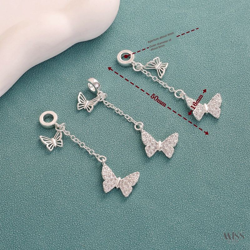 

High Color Retention Plated Thick Silver Bell Butterfly Clover Gourd Tassel Pendant DIY Bracelet Necklace Hanging Ornament Accessories Butterfly large hole ring tassel pendant 1