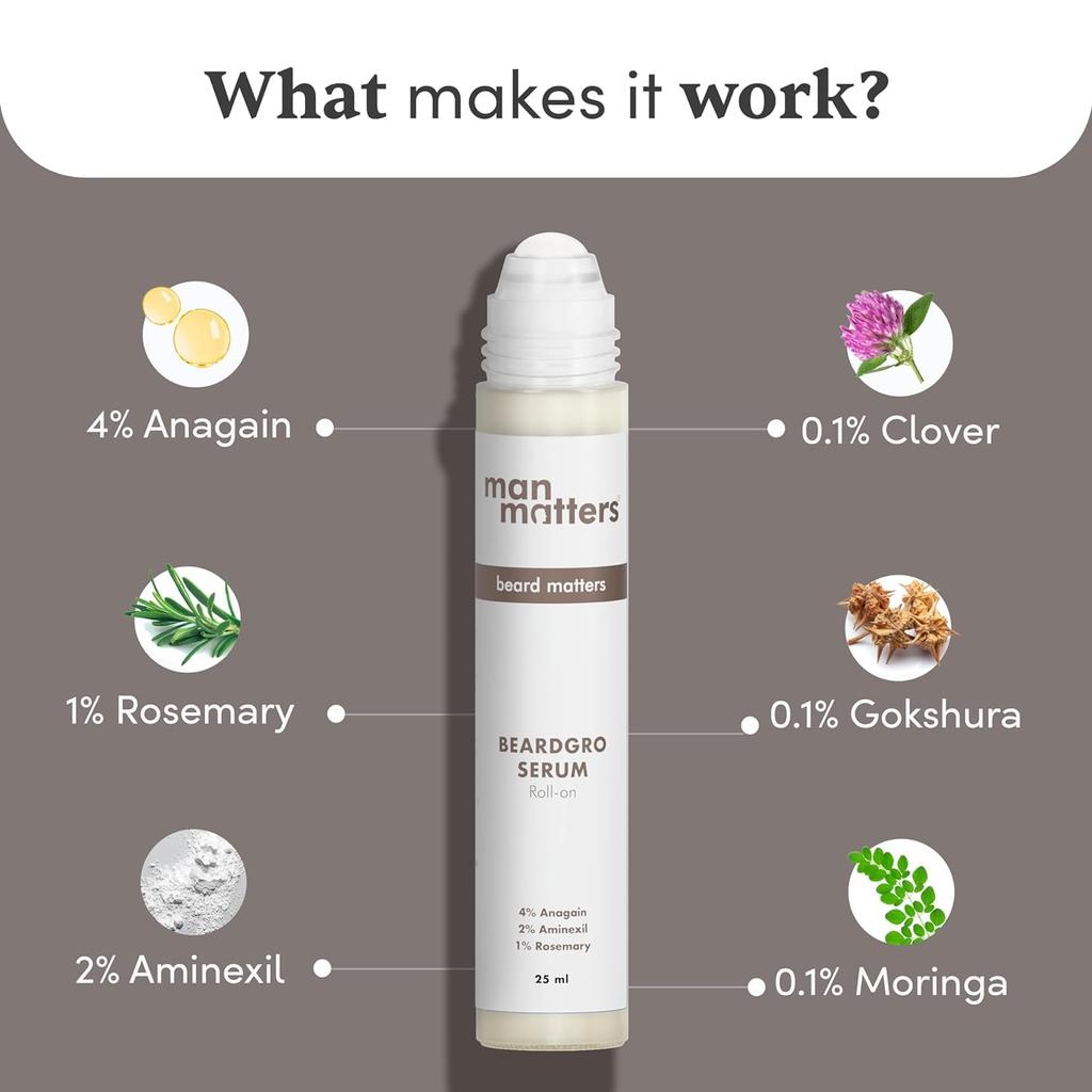 Man Matters BartWuchs Serum Roll-On 25ml Für einen volleren, dichteren, stärkeren Bart Unebenmäßige lückige Bartpflege