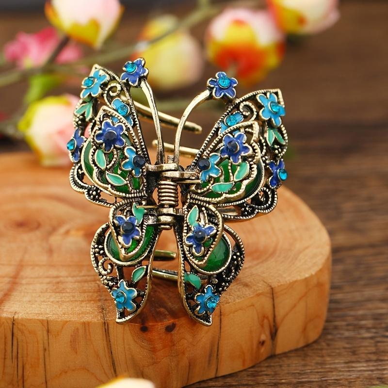 1Pcs Vintage Butterfly Flower Hair Claw Clip for Women, Medium Size Simple Back Head Shark Hair Accessory