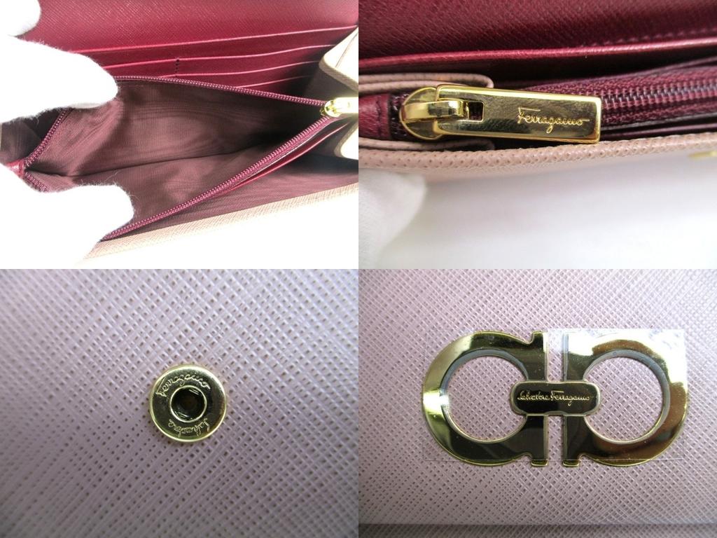 Authentisches Salvatore Ferragamo Gancini Rosa Beige Leder Klappe Langes Portemonnaie #a906 Aufbereitet