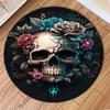 Luxury Soft Polyester Rug 3D Skull and Rose Round Non-Slip Area Rug Gothic Print for Bedroom Living Room Large Home Decoration